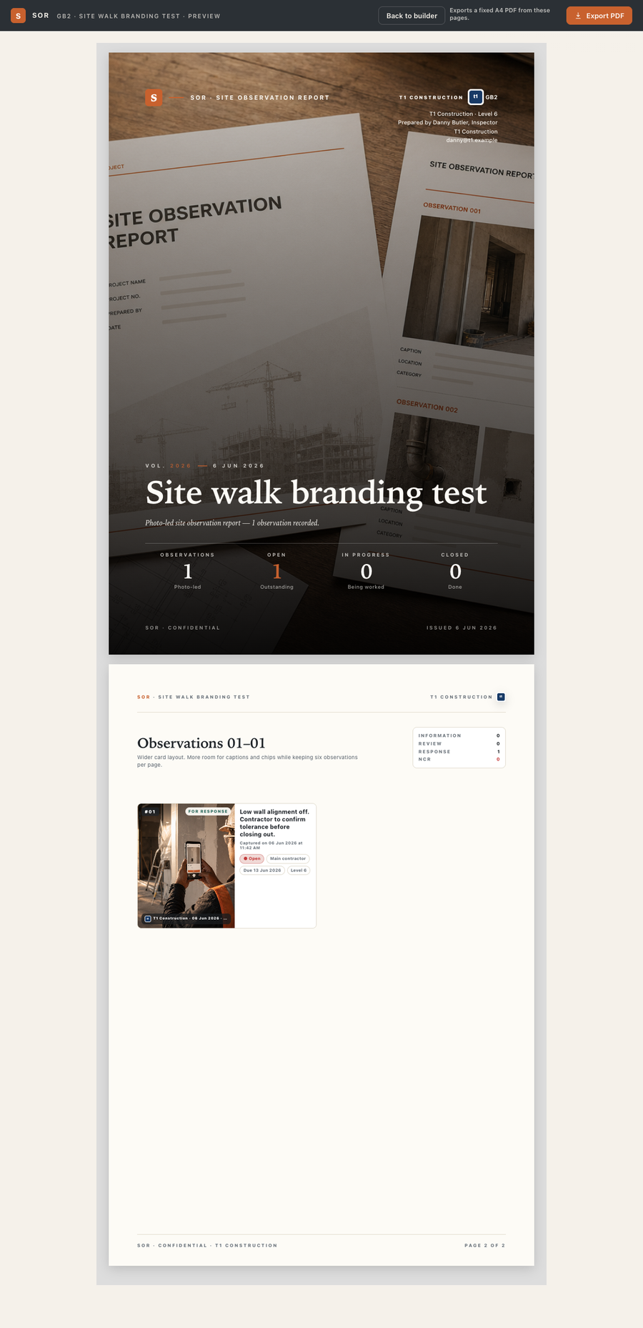 Company branded SOR report preview